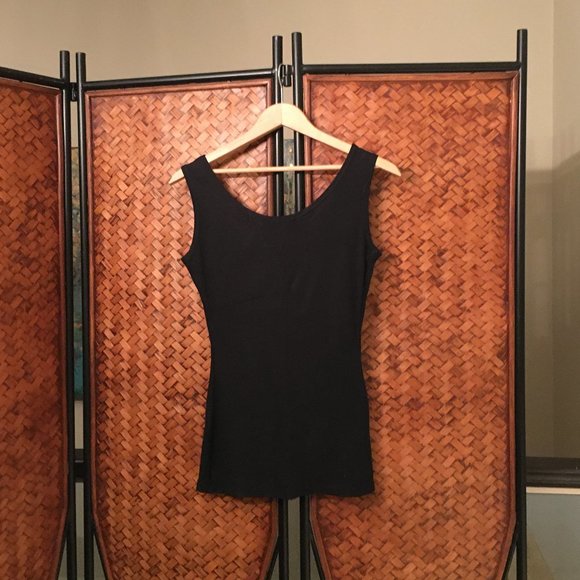 French Dark Navy Blue Shiny Ribbed Tank Top - Picture 5 of 10